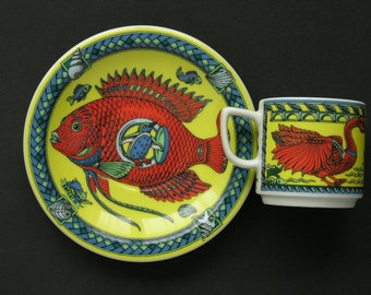 Espresso Cup and Saucer * LEDA & WANDA * from the Series WILDLIFE by Suisse Langenthal, Made in Switzerland