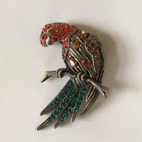 Vintage Parrot Pin Brooch, Rhinestones, Thelma Deutsch?