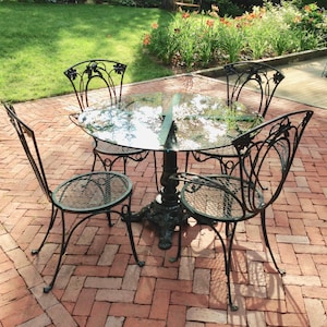 Vintage 5 Piece Patio Dining Set, 4 Salterini Arm and Side Chairs, and Round Table - For Local Pick-Up ONLY