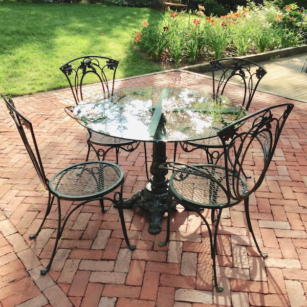 Vintage 5 Piece Patio Dining Set, 4 Salterini Arm and Side Chairs, and Round Table - For Local Pick-Up ONLY