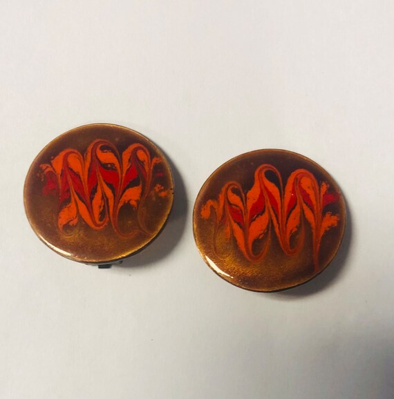 Vintage Mid Century Enameled Copper Earrings Dani… - image 5