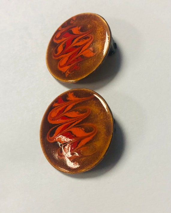 Vintage Mid Century Enameled Copper Earrings Dani… - image 4