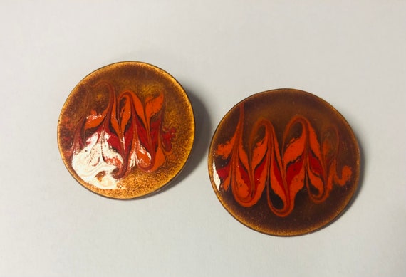 Vintage Mid Century Enameled Copper Earrings Dani… - image 2
