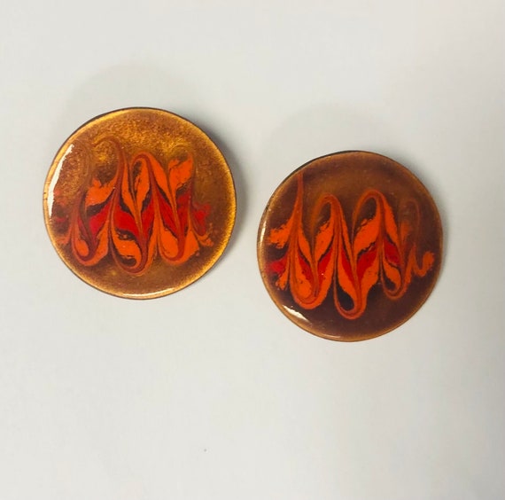 Vintage Mid Century Enameled Copper Earrings Dani… - image 1
