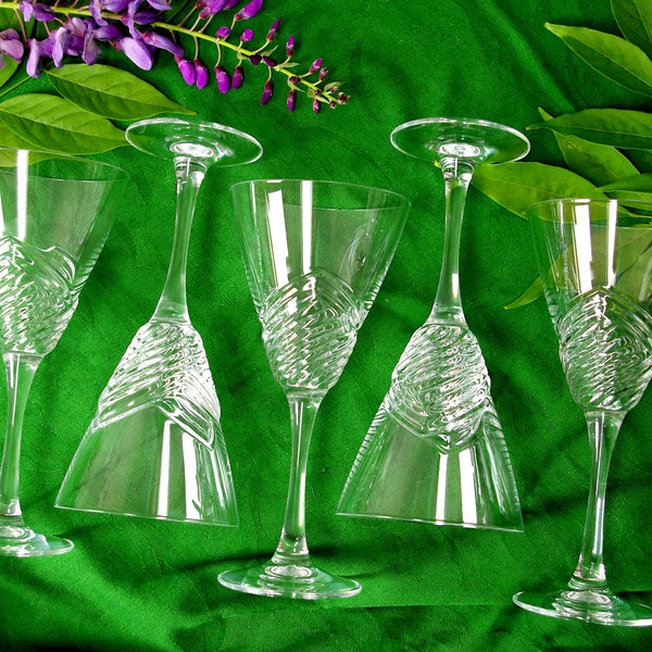 5 crystal walking glasses / Arques Crystal Fuseau Glasses / J.G Durand - Made in France Co. / Wine or Cocktail Glasses / Vintage
