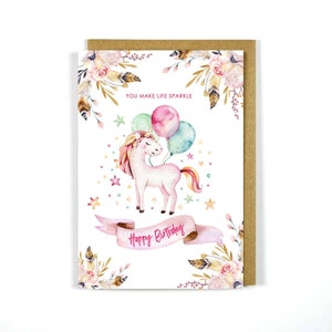 Unicorn Birthday Card - Unicorn Garland - Greeting Card
