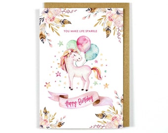 Tarjeta de cumpleaños de unicornio - Guirnalda de unicornios - Tarjeta de felicitación