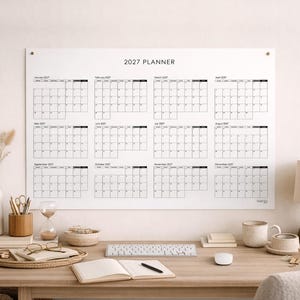 2027 Yearly Planner - MONDAY Start - Extra Large Yearly Wall Planner - 2027 Calendar Black White