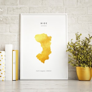 Karte CHIOS (Griechenland) Handfolierter Kunstdruck - Echte Folie - Griechische Chios Karte - Handgemachte Kunst
