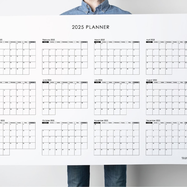 2025 Yearly Planner - Extra Large Yearly Wall Planner - 2025 Calendar Black White