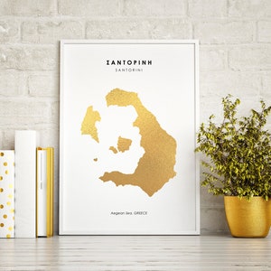 Landkarte SANTORINI, Griechenland - Handfolierter Kunstdruck - Echte Folie