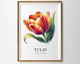 Tulip Flower Art Print | Hand Drawn Floral Print | Tulip Print | Tulipa Acuminata Poster