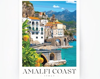 Plakat podróżniczy – Włochy – Wybrzeże Amalfi 2 – Wydruk z Wybrzeża Amalfi | Kampania, Włochy