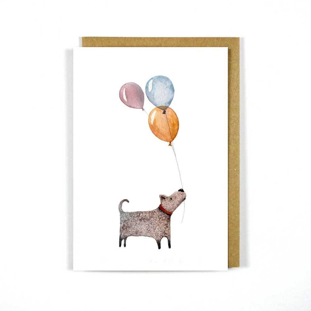 Greeting Card Dog Balloons - Birthday Card- Cute Dog Card - Etsy