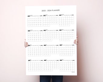 2023-2024 Yearly Planner - A0 Portrait Size - Extra Large Yearly Wall Planner - Printable Instant Download - Black White