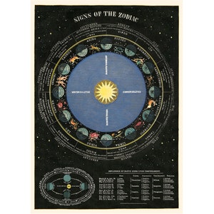Cavallini High Quality Poster – Zodiac Chart Star Signs - Vintage Wall Print - Choose from Multiple Designs!