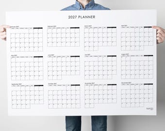 2027 Yearly Planner - MONDAY Start - Extra Large Yearly Wall Planner - 2027 Calendar Black White