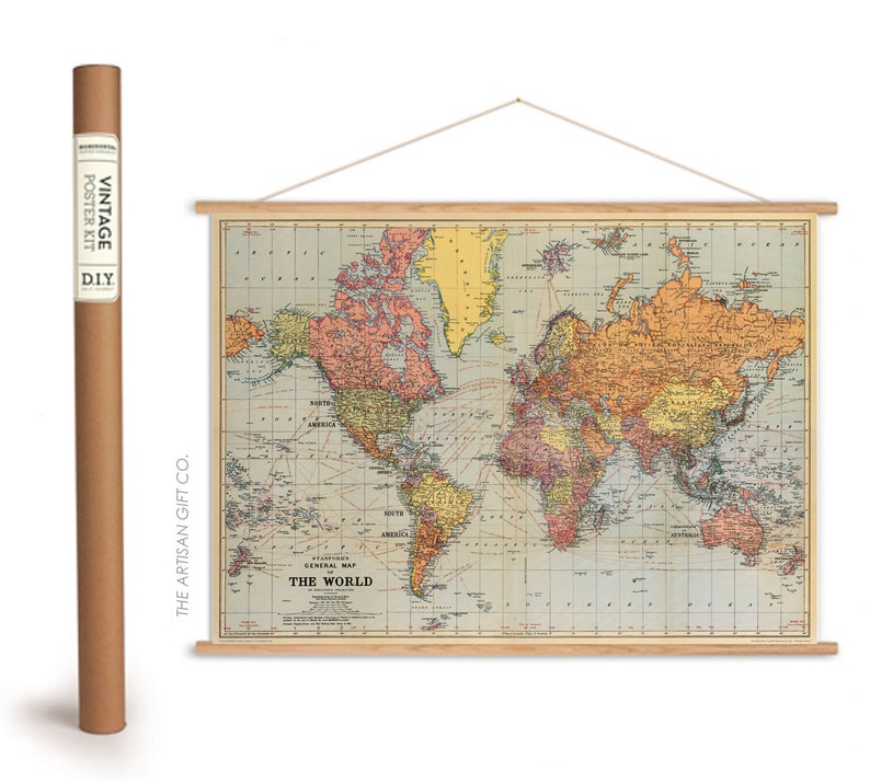 Cavallini World Map Poster Framing Kit
