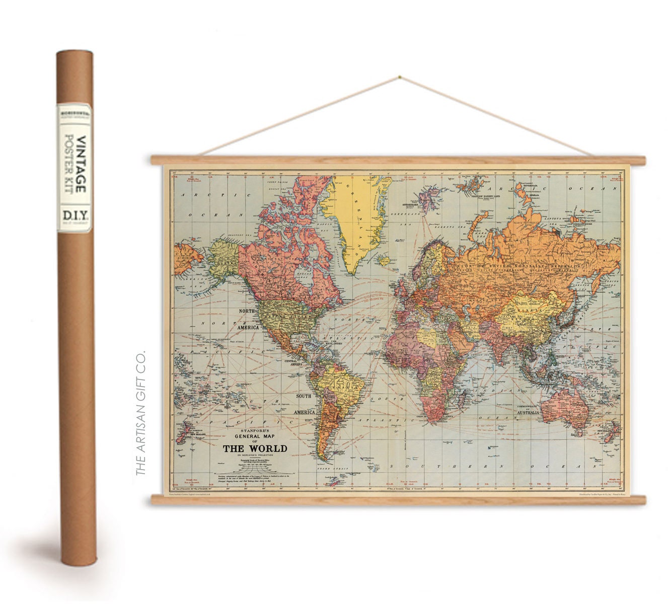 World Map Cavallini High Quality Vintage Poster – 50x70cm - 20x28