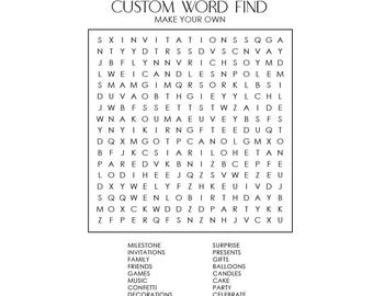 CUSTOM Word Find Puzzle, Word Search, Baby Shower Game, Bridal Shower