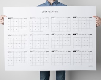 2024 Yearly Planner - A0 Horizontal Size - Extra Large Yearly Wall Planner - Printable Instant Download - Black White