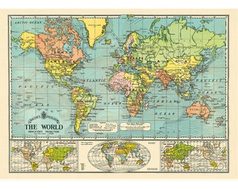 世界地図 Cavallini 高品質ポスター – 世界地図 6 - 50 x 70 cm