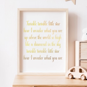 Lullaby Twinkle Twinkle Little Star Foil Print - Kids Room - Bedroom Decor - Children&#39;s Art - Baby Room