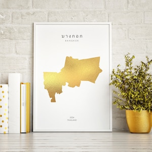 Impresión artesanal REAL laminada a mano con mapa de Bangkok