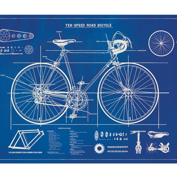 Cavallini Poster – Bicycle Blueprint - Vintage Wall Print - Choose from Multiple Designs!