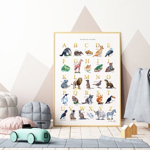 ABC Alphabet Poster / Chart - Displaying Animals with Real Foil Letters Poster A2 - 420x594 mm