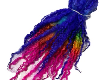 Hand Dyed “Electric Rainbow” Masham Locks, 50g