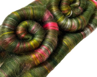 Hand Pulled “Meadow” Merino, Corriedale Bamboo & Silk Rolags, 100g