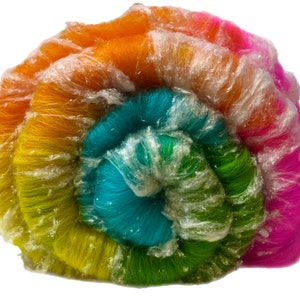 Hand Carded “Rainbow” Art Batt, Merino, Corriedale, Silk, Bamboo, Sari Silk, Silk Noil & Masham, 100g