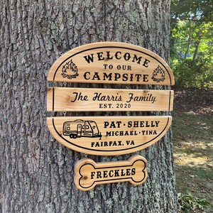 4 piece Round Customizable Camping Sign Camper Sign Campsite Sign RV Sign Personalized Camping Sign Outdoors Family Name Sign Unique Gift