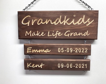 Handmade Grandkids Name Sign High Quality Gift for Grandparents Customizable Present for Nana & Papa Personalizable Grandchildrens Name Sign
