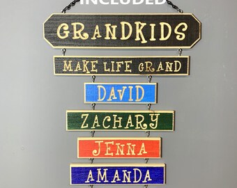 Handmade Barnwood Style Grandkids Name Sign Best Gift for Grandparents Engraved Grandchild Customizable Rustic Name Sign For Nana & Papa