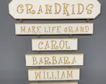 Handmade Barnwood Style Grandkids Name Sign Best Gift for Grandparents Engraved Grandchild Customizable Rustic Name Sign For Nana & Papa