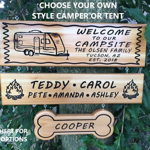 3 piece Custom Wood Sign Personalized Camping Signs Personalized RV Sign Outdoors Sign Camper Sign Campsite Sign Rustic Family Name Signs