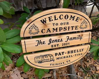 3 piece Customizable Camping Sign Camper Sign Campsite Sign RV Sign Personalized Camping Sign Outdoors Family Name Sign Unique Gift 9c2