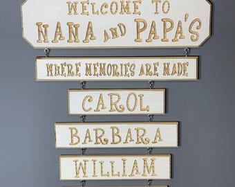Handmade Barnwood Style Grandkids Name Sign Best Gift for Grandparents Engraved Grandchild Customizable Rustic Name Sign For Nana & Papa