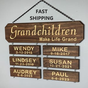Double Row Grandchildren Make Life Grand Sign Fully Customizable Gift for Nana  Papa Personalizable Grandkids Name Sign Super High Quality