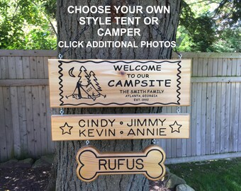 3 Piece Personalized Camp Sign  Custom Made Name Sign Pet Name Sign Cedar Plaque Camping Sign RV Sign Custom Camp Sign Custom Welcome Sign
