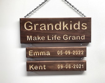 Handmade Grandkids Name Sign High Quality Gift for Grandparents Customizable Present for Nana & Papa Personalizable Grandchildrens Name Sign
