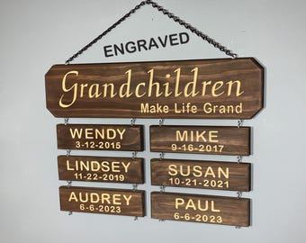 Handmade Grandkids Name Sign High Quality Gift for Grandparents Customizable Present for Nana & Papa Personalizable Grandchildrens Name Sign