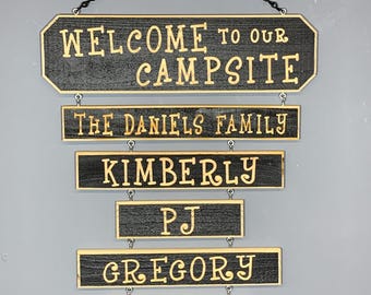 Handmade Camping Sign Custom Engraved Barnwood Style Campsite Sign High Quality RV Camp Sign Rustic Family Name Glamping Campground Sign