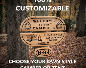 3 piece Customizable Seasonal Camping Sign Camper Sign Campsite Sign RV Sign Personalized Camping Sign Outdoors Family Name Sign Unique Gift