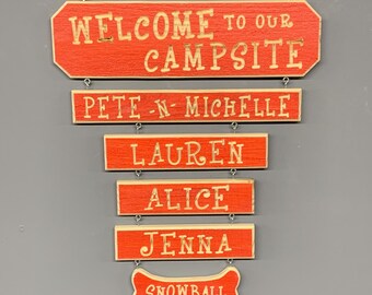 Handmade Camping Sign Custom Engraved Barnwood Style Campsite Sign High Quality RV Camp Sign Rustic Family Name Glamping Campground Sign