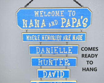 Handmade Barnwood Style Grandkids Name Sign Best Gift for Grandparents Engraved Grandchild Customizable Rustic Name Sign For Nana & Papa