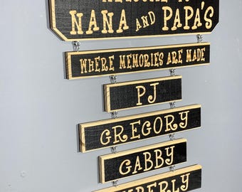 Handmade Barnwood Style Grandkids Name Sign Best Gift for Grandparents Engraved Grandchild Customizable Rustic Name Sign For Nana & Papa