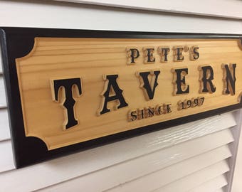 Personalized Custom Made Carved Raised Letter Tavern / Bar and Grille Cedar Wood Sign / Plaque